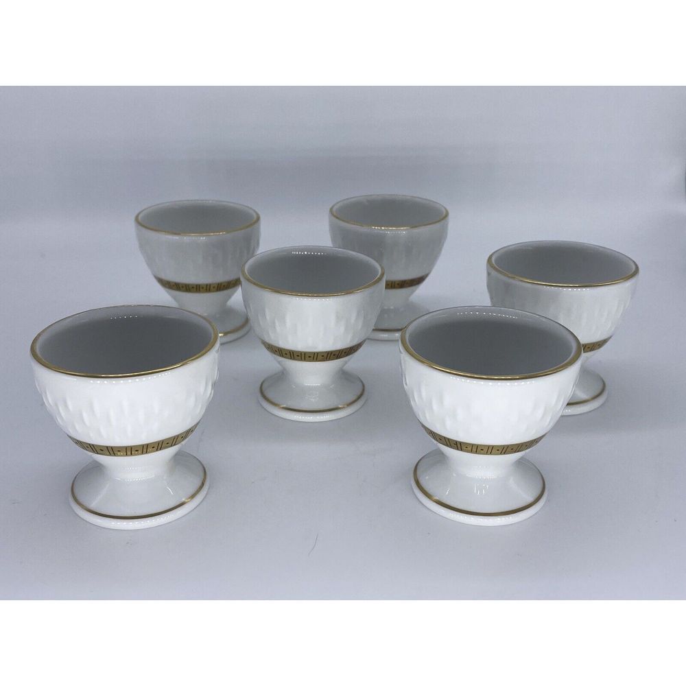 Vintage Edelstein Bavaria Porcelain Egg Cups Set Of 6 Ivory With Gold Accents